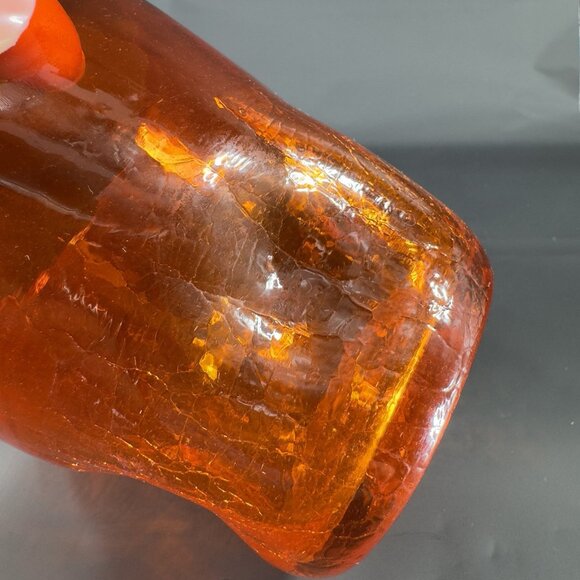 Blenko Dimpled Pinched Crackle Glass Red Drinking Glass Cup Hand Blown Vintage - Picture 6 of 12